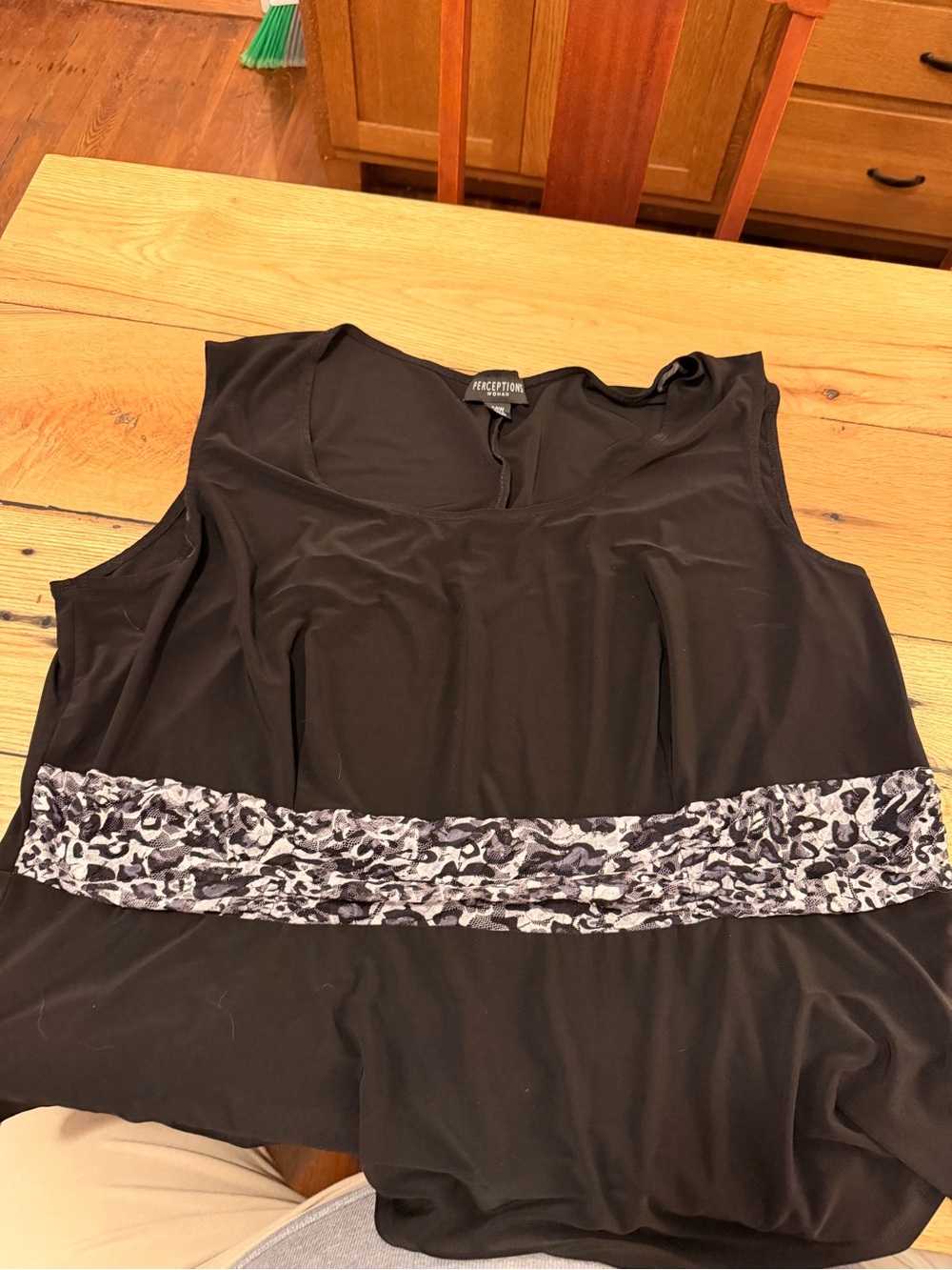 Perceptions 24W Black Tank Top with Gray Animal-Print Band